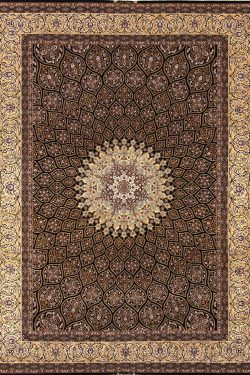 Black and gold color Persian Isfahan rug. Gonbadi design. Size 8.3x11.8