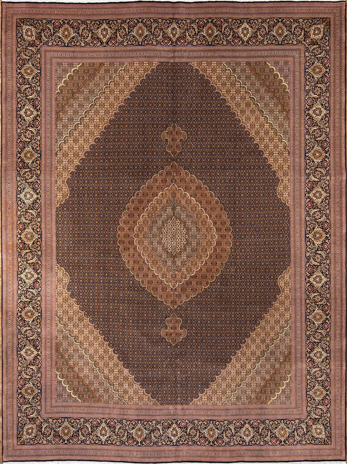 Old Traditional Rug, Handmade Persian Tabriz rug with black and brown colors. Size 10x13.2