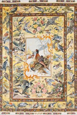 Hand Knotted Persian Tabriz rug, Bevy of Birds Rug, Scenery Rug, Artwork of Iran Rugs, Festival of Birds, size 5x7.