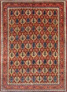 Vintage Bakhtiari wool rug. Multicolor handmade Persian rug with pine trees. Size 10x13.7.