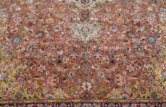 Colorful Persian rug. Beautiful hand knotted floral Persian Tabriz rug in mauve and purple colors made of wool and silk. Size 8.2x11.7.