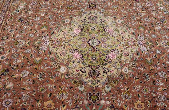 Colorful Persian rug. Beautiful hand knotted floral Persian Tabriz rug in mauve and purple colors made of wool and silk. Size 8.2x11.7.