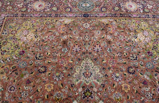 Colorful Persian rug. Beautiful hand knotted floral Persian Tabriz rug in mauve and purple colors made of wool and silk. Size 8.2x11.7.