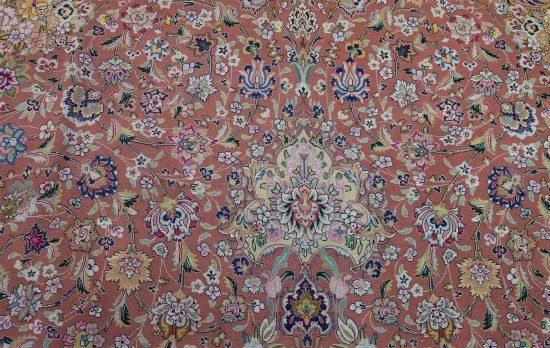 Colorful Persian rug. Beautiful hand knotted floral Persian Tabriz rug in mauve and purple colors made of wool and silk. Size 8.2x11.7.