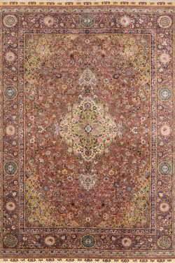 Colorful Persian rug. Beautiful hand knotted floral Persian Tabriz rug in mauve and purple colors made of wool and silk. Size 8.2x11.7.