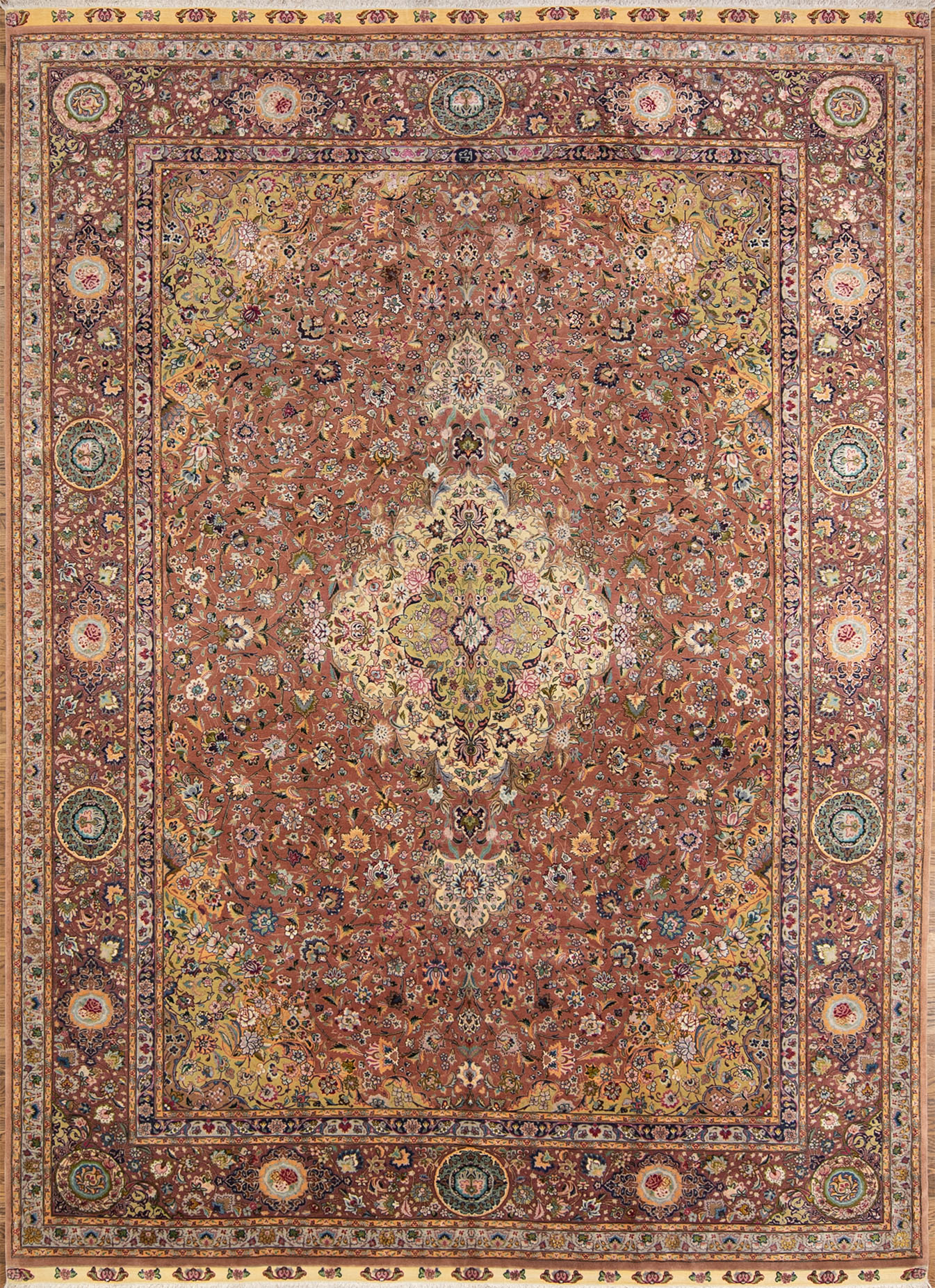 Colorful Persian rug. Beautiful hand knotted floral Persian Tabriz rug in mauve and purple colors made of wool and silk. Size 8.2x11.7.