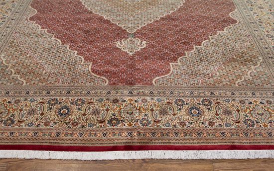 Best rugs for living room, classic Persian Tabriz wool and silk rug in red color. Size 10x13.