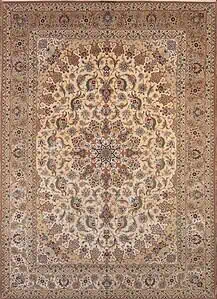 1190- Beige Persian silk rug. A magnificent hand knotted genuine Persian Isfahan rug made to perfection. Size 8.8x11.9. 