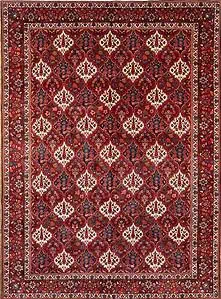 Large rugs hand knotted and decorative. Persian Bakhtiari large rug with birds and pine trees in red colors. 