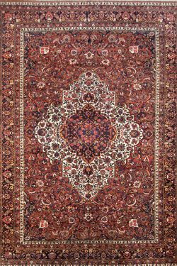 Antique Rug, Antique Persian Bakhtiari Rug with terracotta red color. Size 11x15.