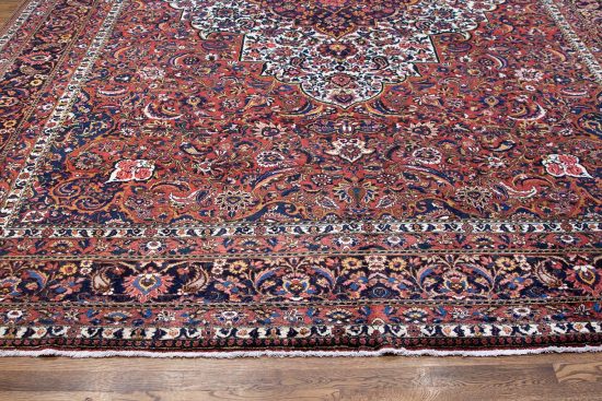 Antique Rug, Antique Persian Bakhtiari Rug with terracotta red color. Size 11x15.