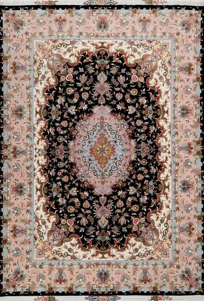2188- An exquisite black and white Persian Tabriz wool and silk rug masterfully color coordinate. Rug size 5.1x7.