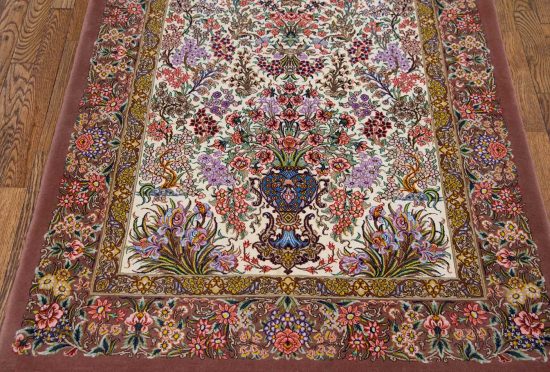 Multicolor rug, Fine quality floral Persian Qum rug with beige and mauve color. Size 3.4x5.6.