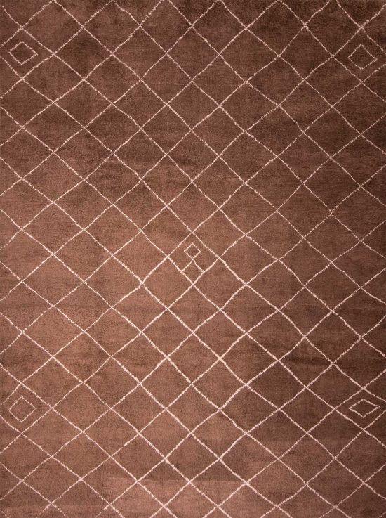 Moroccan style rug in checked design in brown color made of soft and fluffy wool. size 9x11.9.