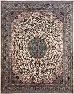 Chinese rugs, 12x15 rug in beige and green colors, floral Persian Tabriz design rug.