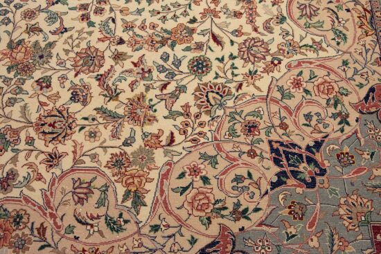 12x15 rug in beige and green colors, floral Persian Tabriz design rug.