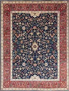 8x11 rugs, handmade Persian Tabriz 8x11 rug in blue and red colors.