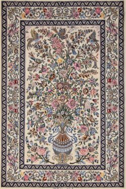 Isfahan rugs, hand woven Persian Isfahan rug, floral style with vase in beige and rose colors. Size 2.9x4.4