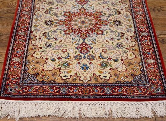 Hand Woven Persian Isfahan Rug, Vegetable Dyed Rug, Kurk & Silk Rug, size 2.10x3.9