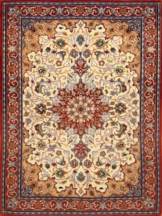 Hand Woven Persian Isfahan Rug, Vegetable Dyed Rug, Kurk & Silk Rug, size 2.10x3.9