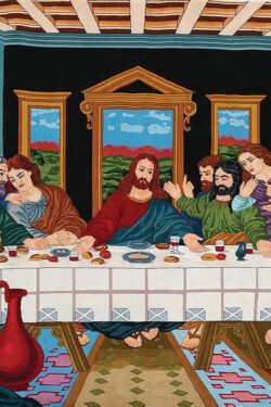 Last Supper rug, handmade Persian pictorial rug. Size 7.6x4.5.