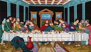 Last Supper rug, handmade Persian pictorial rug. Size 7.6x4.5.