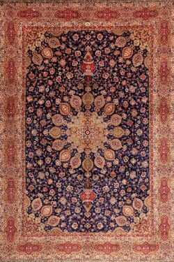 Ardabil carpet, Shah ‘Abbas Sheikh Safi Design Rug, Persian Ardabil Style Rug, blue vintage rug in navy blue color. Size 8x11.5.