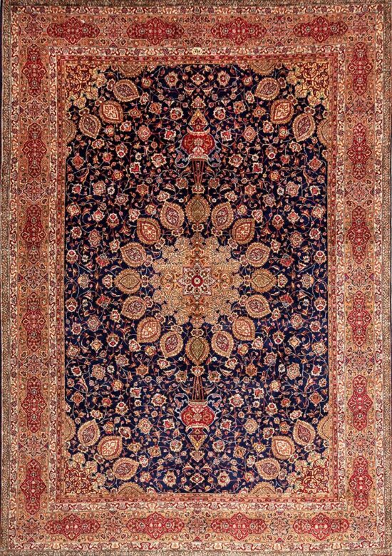 Ardabil carpet, Shah ‘Abbas Sheikh Safi Design Rug, Persian Ardabil Style Rug, blue vintage rug in navy blue color. Size 8x11.5.