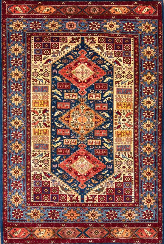 Handmade Persian Qashqai Rug, Geometric Style Rug. Size 5.3x8.3.