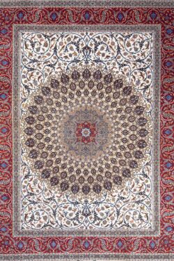 Beautiful Persian rug. Artful Persian Isfahan masterpiece, mandala style with birds and flowers in beige color. Size 10.4x13.8.