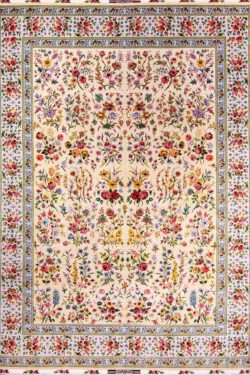 Azim Zadeh Rug, multicolor floral Persian Tabriz Rug, Masterpiece Bouquet of Roses Rug. Size 9.9x1.3.6.