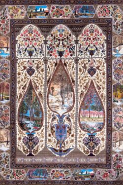 A splendid masterpiece of Isfahan Iran, hand knotted multi color Persian Isfahan wool and silk rug. Size 11.9x16.