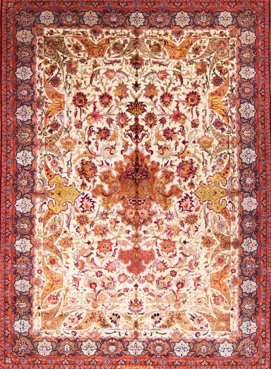 8x11 Beige Isfahan Rug, Hand Knotted Persian Rug, Vegetable Dyed Rug, size 8.3x11.5.