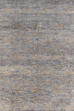 Modern area rug made of wool in blue and brown, hand knotted in India, Size 7.8x10.