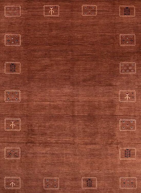 8×10 Brown Color Gabbeh Rug, Contemporary Persian Gabbeh Wool Rug.