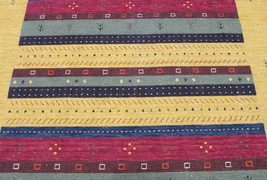 Handmade Mustard rug for living room, Gabbeh style Indian wool rug. Size 5.2x6.10.