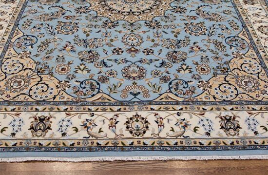 Blue green rug, Nain design oriental rug made of wool. Size 8x9.10.