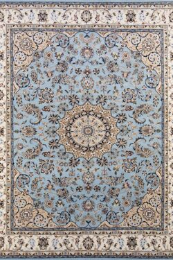 Blue green rug, Nain design oriental rug made of wool. Size 8x9.10.