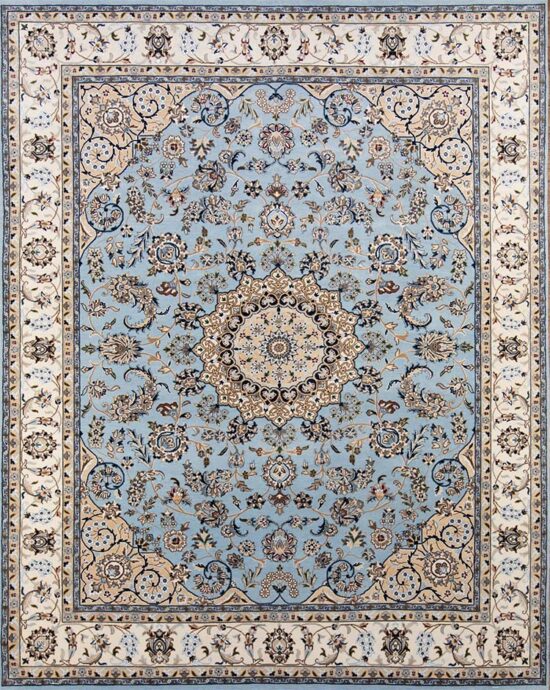 Blue green rug, Nain design oriental rug made of wool. Size 8x9.10.