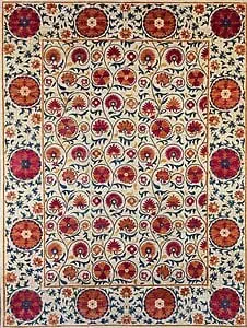 Handmade modern magenta rug in beige and magenta colors made of handspun wool in Pakistan. Size 9.1x12.2.