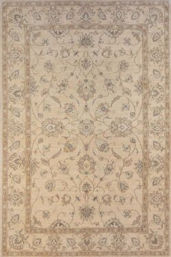 6x9 rug, Hand knotted Pakistani transitional rug in earth tone colors made of wool.