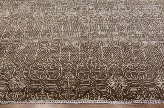 Modern brown area rug, handmade 8 x 10 rug made in India.