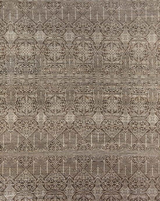 Modern brown area rug, handmade 8 x 10 rug made in India.