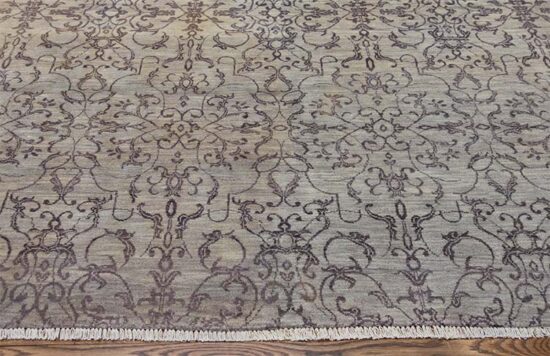 Modern living room rugs, hand knotted in India decorated with gray and purple colors, 6x8 floral modern rug.