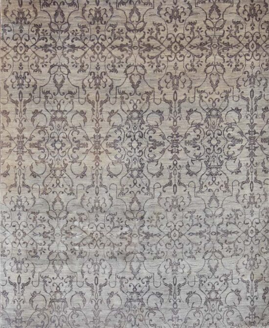 Modern living room rugs, hand knotted in India decorated with gray and purple colors, 6x8 floral modern rug.