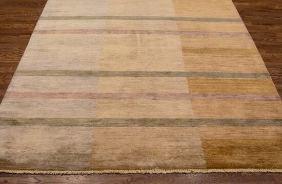 Modern rugs, handmade modern Pakistani Gabbeh style rug in earth tone colors made of wool. Size 5.7x7.9.