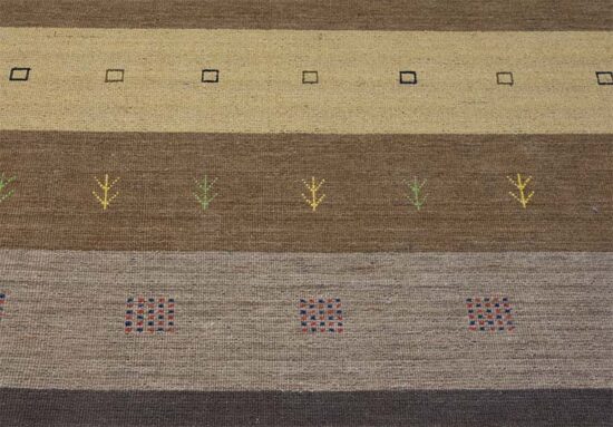 5 x 7 rug, modern style wool rug in green, brown, and yellow colors crafted in India.