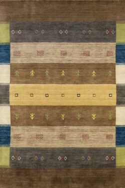 5 x 7 rug, modern style wool rug in green, brown, and yellow colors crafted in India.