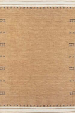 5x8 area rug, small beige area rug in Gabbeh style crafted in India.