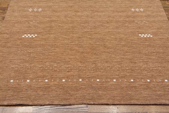 5x8 camel colored rug for living room made of 100% wool, Gabbeh style.